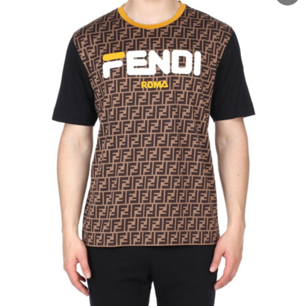 Authentic Fendi mania logo men’s t-shirt monogram brown size M